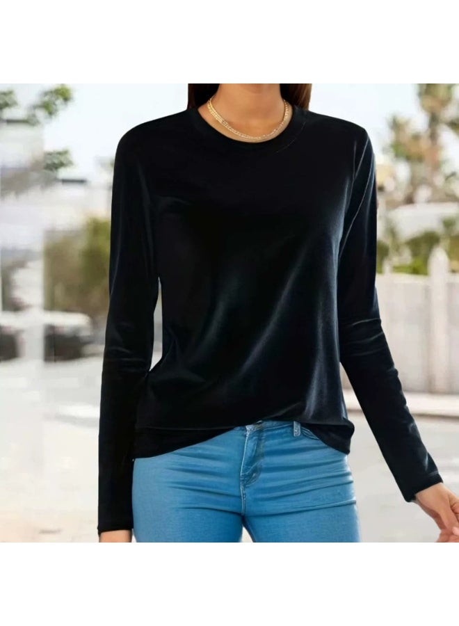 general Women's Long Sleeve Shirt Casual Crewneck Pullover Solid t-Shirt Velvet Tops Pluse Size Fall Fashion 2026 Outfits - Image 1