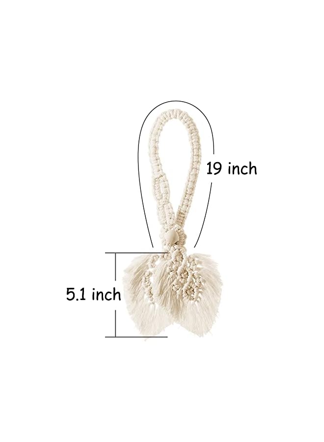 The Bros Boho Curtain Tiebacks,Hand Knitting Cotton Curtain Holdbacks with Adjustable Natural Wooden Bead,Double Leaves Farmhouse Theme Curtain Tie Backs, for Indoor Outdoor Drapes Decorative  - Image 2