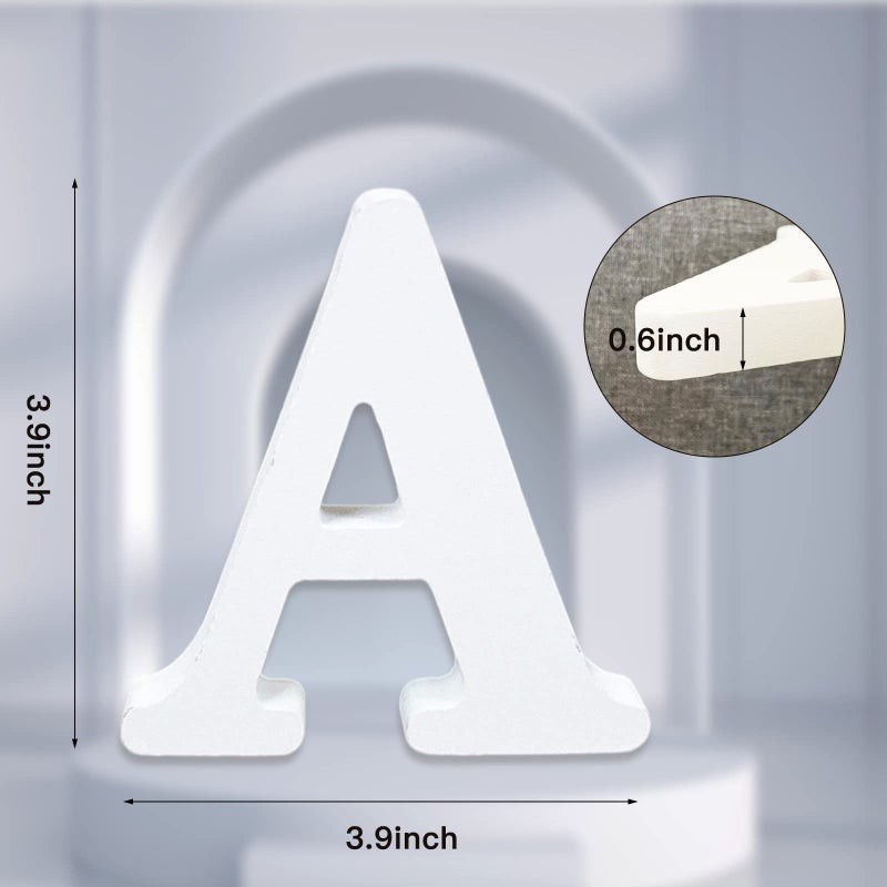 AOCEAN 4 Inch White Wood Letters Unfinished Wood Letter for Wall Decor Decorative Standing Letters Slices Sign Board Decoration for Craft Home Party Projects (A) - Image 2