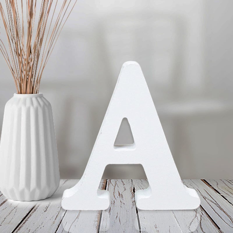AOCEAN 4 Inch White Wood Letters Unfinished Wood Letter for Wall Decor Decorative Standing Letters Slices Sign Board Decoration for Craft Home Party Projects (A) - Image 1
