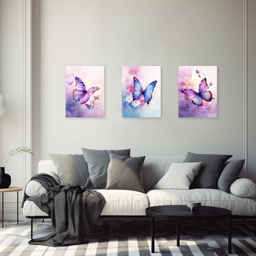 ARTZGX 3 Piece Purple Butterfly Canvas Wall Art Butterfly Pictures Wall Decor Watercolor Painting for Girls Room Decor Frame(Pink 12x16inchx3P (30x40cmx3P)) - Image 4