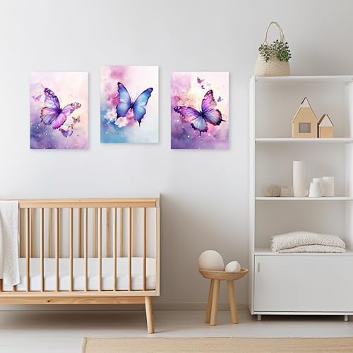 ARTZGX 3 Piece Purple Butterfly Canvas Wall Art Butterfly Pictures Wall Decor Watercolor Painting for Girls Room Decor Frame(Pink 12x16inchx3P (30x40cmx3P)) - Image 5