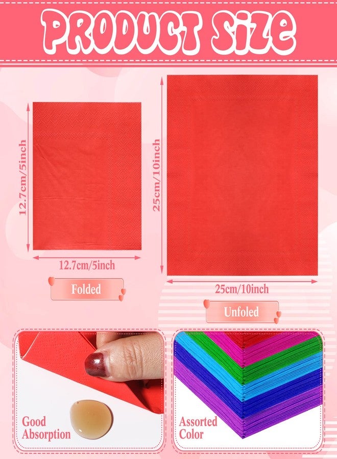 Yahenda 320 Pieces 8 Colors Rainbow Cocktail Napkin Disposable Beverage Paper Assorted Colors Party Napkins for Wedding Dinner Brithday Dessert Candy Party(10 x 10 Inches,Colorful) - Image 2