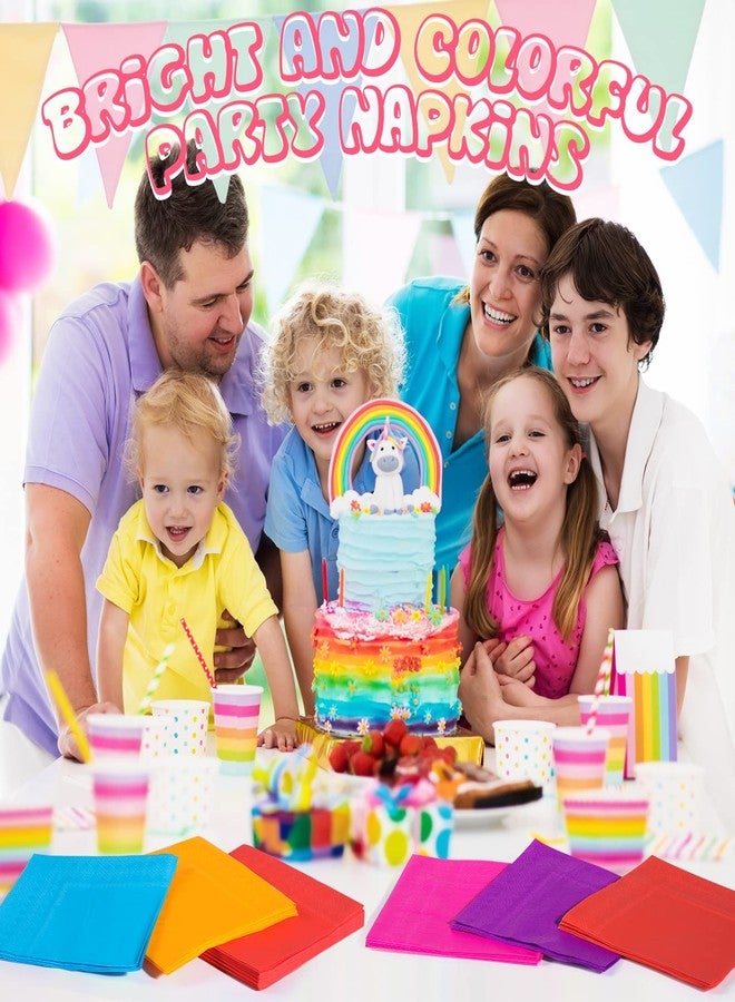 Yahenda 320 Pieces 8 Colors Rainbow Cocktail Napkin Disposable Beverage Paper Assorted Colors Party Napkins for Wedding Dinner Brithday Dessert Candy Party(10 x 10 Inches,Colorful) - Image 3