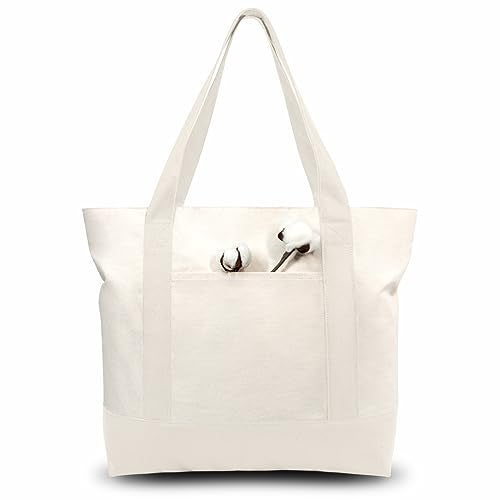 TOPDesign 3-Pack Canvas Tote Bags with an External Pocket, Reusable Grocery Shopping Bags, Top Zipper Closure, Daily Essentials (Natural) - Image 1