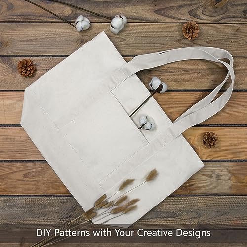 TOPDesign 3-Pack Canvas Tote Bags with an External Pocket, Reusable Grocery Shopping Bags, Top Zipper Closure, Daily Essentials (Natural) - Image 3