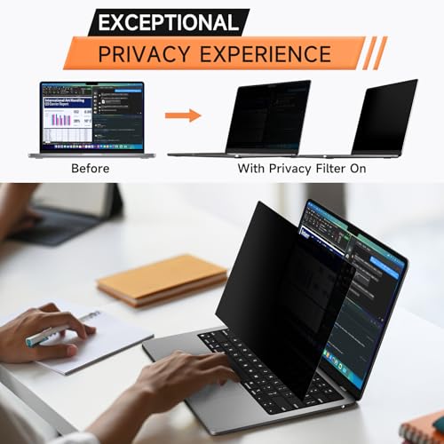 Mamol 360° Privacy Screen for MacBook Air 13.6 & 13 Inch 2022-2025 (M2, M3, M4), Anti Glare Blue Light Filter, Nano No Glue 4 Way Anti Spy Black Protector for Mac Air 13In Laptop Computer - Image 2