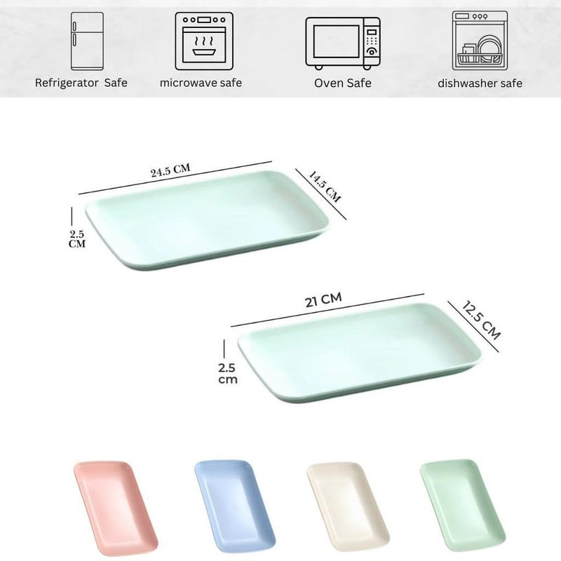 Sugalsu Rectangular Appetizer Plates Salad Plates Set Wheat Straw Dessert Plates Serving Plates for Salad Appetizer Snack Sushi Microwave Oven and Dishwasher Safe Set of 6 Green - Image 2