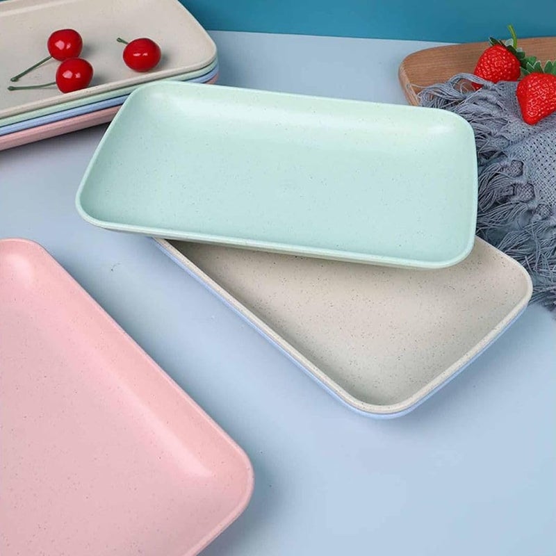 Sugalsu Rectangular Appetizer Plates Salad Plates Set Wheat Straw Dessert Plates Serving Plates for Salad Appetizer Snack Sushi Microwave Oven and Dishwasher Safe Set of 6 Green - Image 4