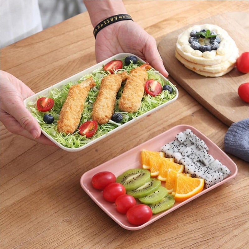 Sugalsu Rectangular Appetizer Plates Salad Plates Set Wheat Straw Dessert Plates Serving Plates for Salad Appetizer Snack Sushi Microwave Oven and Dishwasher Safe Set of 6 Green - Image 5