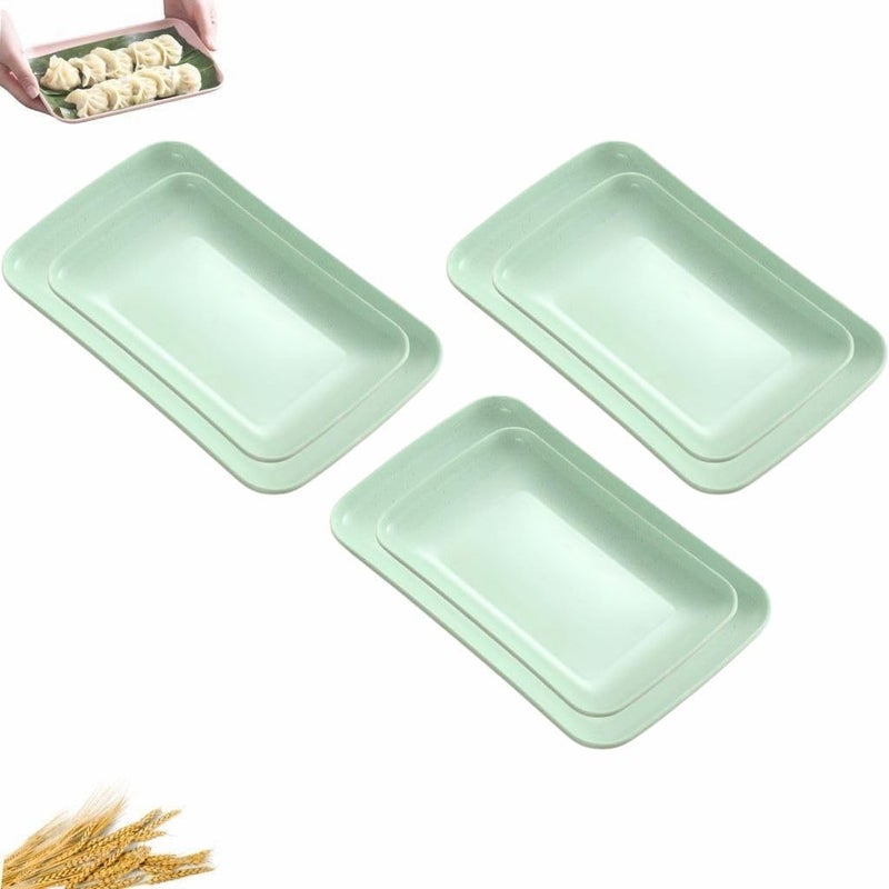 Sugalsu Rectangular Appetizer Plates Salad Plates Set Wheat Straw Dessert Plates Serving Plates for Salad Appetizer Snack Sushi Microwave Oven and Dishwasher Safe Set of 6 Green - Image 1