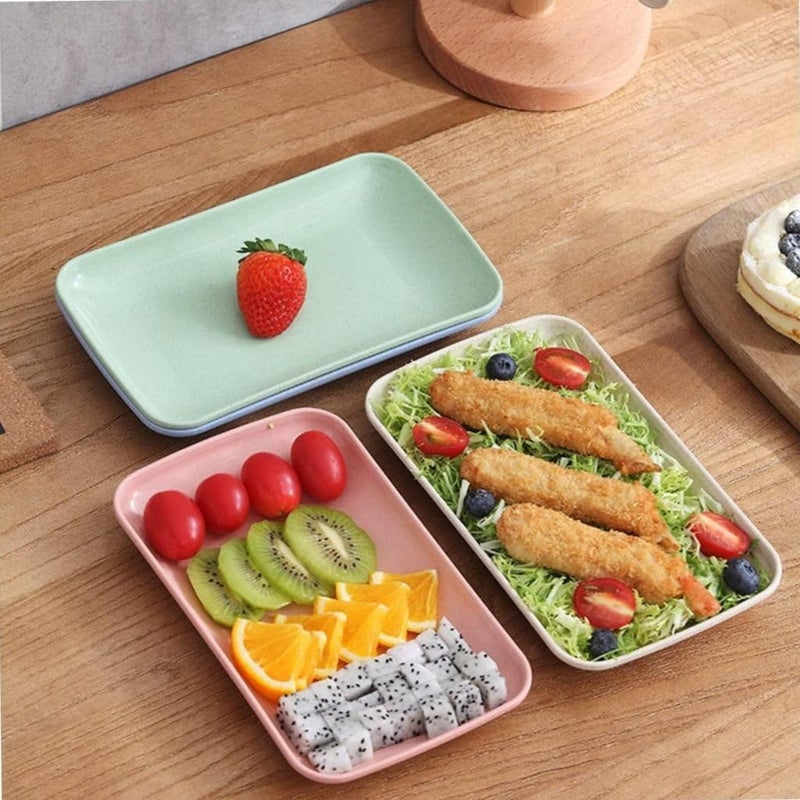 Sugalsu Rectangular Appetizer Plates Salad Plates Set Wheat Straw Dessert Plates Serving Plates for Salad Appetizer Snack Sushi Microwave Oven and Dishwasher Safe Set of 6 Green - Image 3