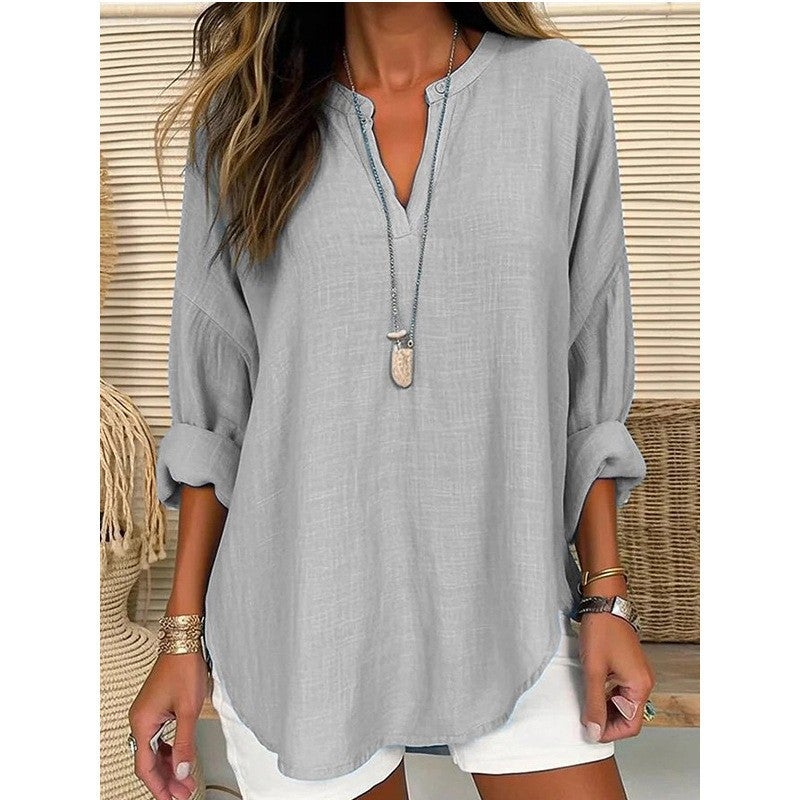 2025 Wish V-Neck Cotton And Linen Plus-Size Shirts, -Selling Items - Image 3