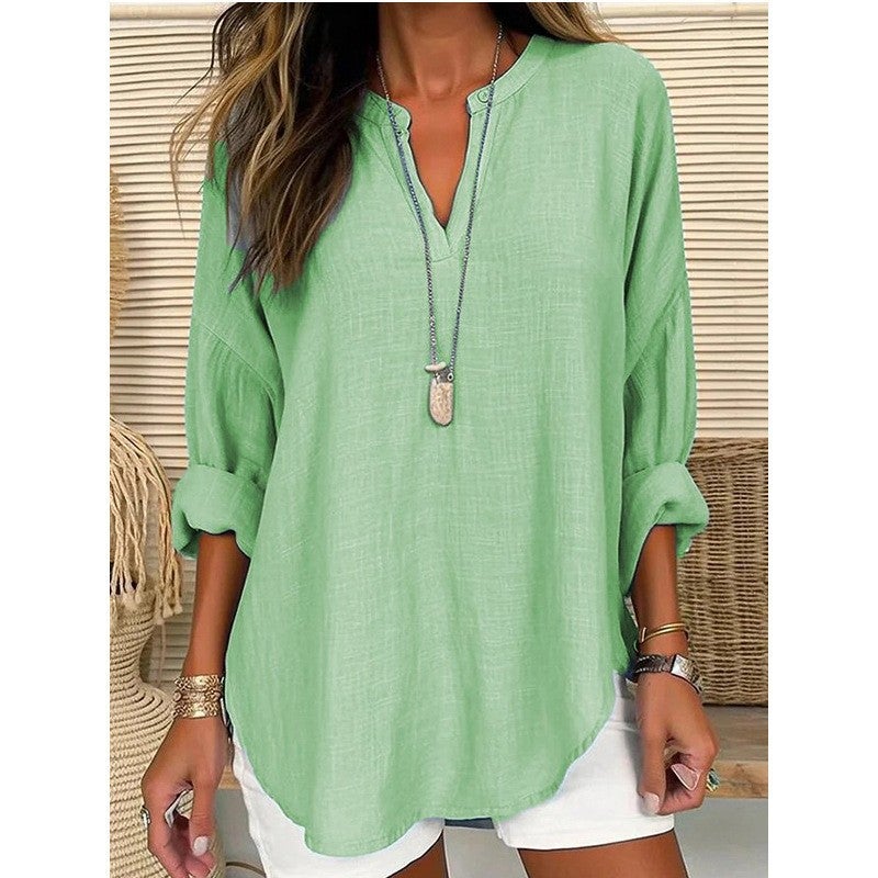 2025 Wish V-Neck Cotton And Linen Plus-Size Shirts, -Selling Items - Image 2