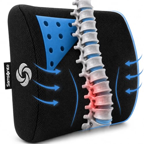 Samsonite Memory Foam Lumbar Support Pillow for Office Chair Gaming Chair Car Seat Automotive Use Home Office Essentials for Sitting Comfort and Posture Relief Back Support Black with Cooling Gel - Image 1