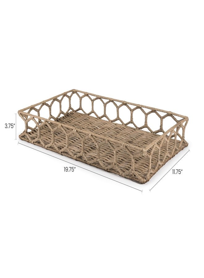 happimess TRY1001A Honeycomb 19.75" Rustic Bohemian Hand-Woven Rattan Tray for Storage,Decoration, Display, Coffee Table or Serving Food, Natural - Image 5