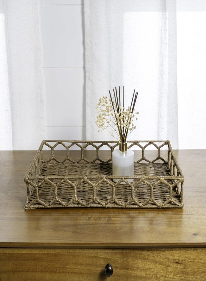 happimess TRY1001A Honeycomb 19.75" Rustic Bohemian Hand-Woven Rattan Tray for Storage,Decoration, Display, Coffee Table or Serving Food, Natural - Image 4