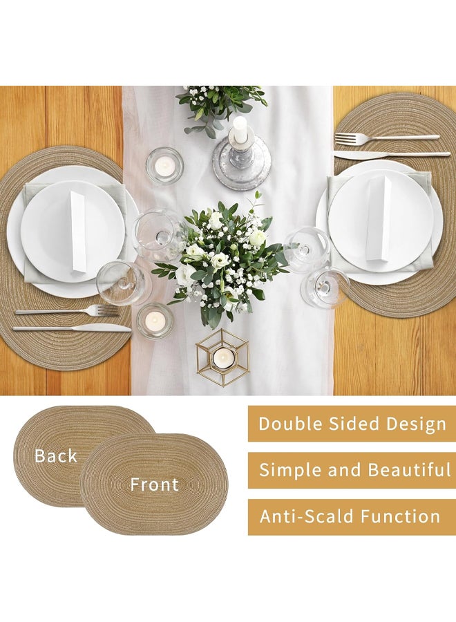 SHABILI 6PCS Placemat PVC Table Mats Coasters Set, Heat-Resistant Soft Flexible Oval Weave Protects Dining Table Kitchen from Burns and Spills, Party Decoration for Home Wedding, Minimalist Brown Style Easy Storage - Image 4