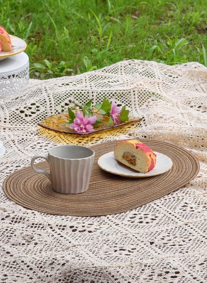 SHABILI 6PCS Placemat PVC Table Mats Coasters Set, Heat-Resistant Soft Flexible Oval Weave Protects Dining Table Kitchen from Burns and Spills, Party Decoration for Home Wedding, Minimalist Brown Style Easy Storage - Image 5