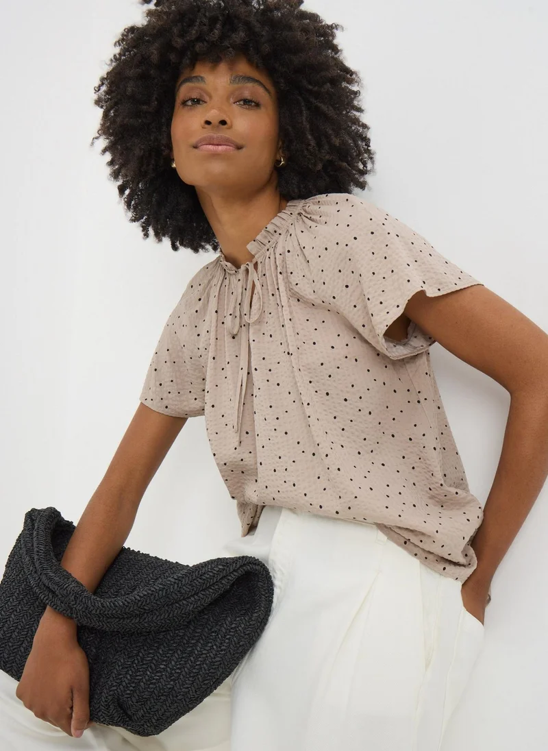 Matalan Beige Spot Print Tie Neck Blouse