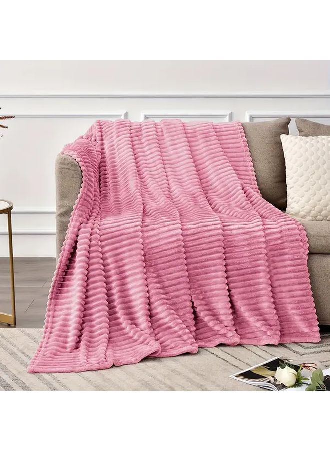 Pink Flannel Fleece Throw Blanket 80x90 Inch Super Soft Plush Cozy For Couch Sofa - Image 1