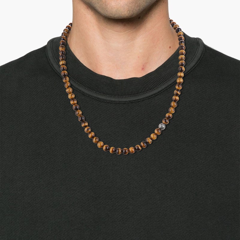 GAVU Stylish Crystal Beaded Necklace for Men, Tigers Eye Necklace with 8mm Beads 26" - Image 3