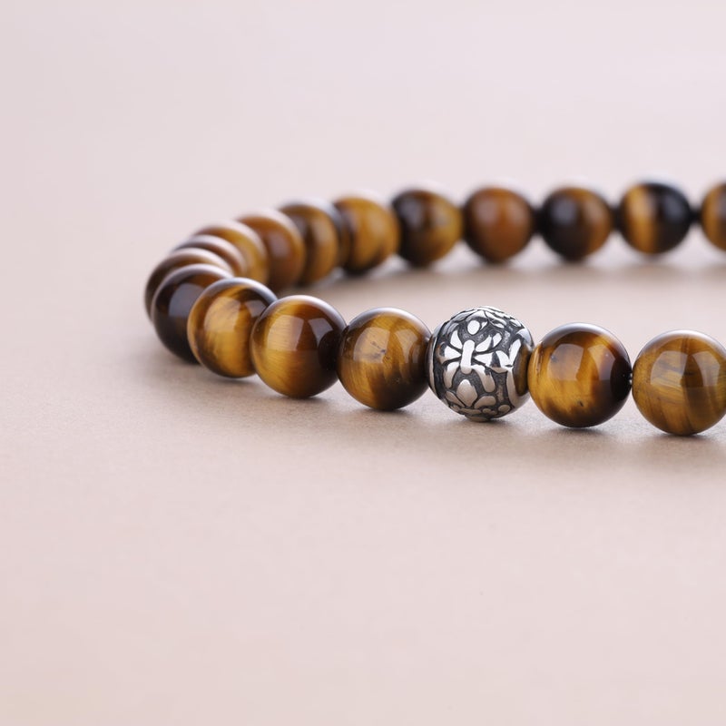 GAVU Stylish Crystal Beaded Necklace for Men, Tigers Eye Necklace with 8mm Beads 26" - Image 5