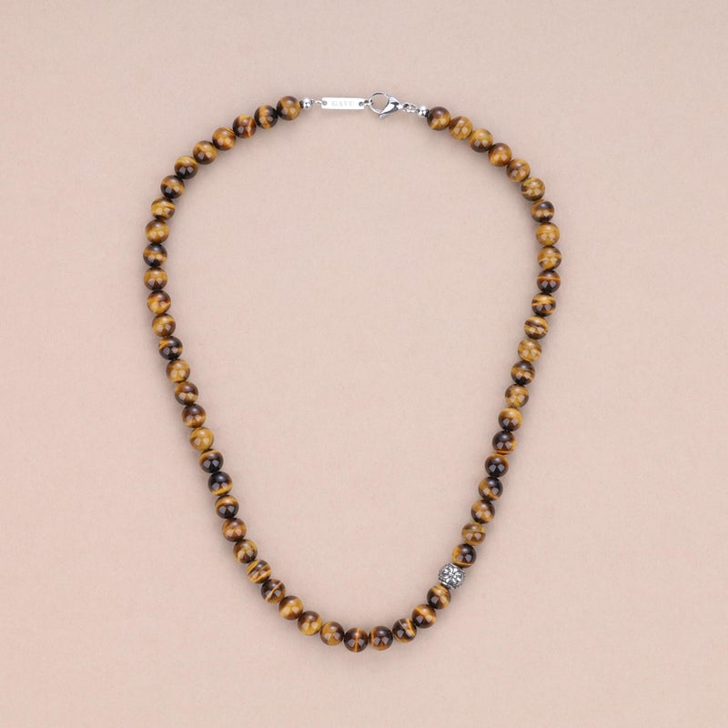 GAVU Stylish Crystal Beaded Necklace for Men, Tigers Eye Necklace with 8mm Beads 26" - Image 4