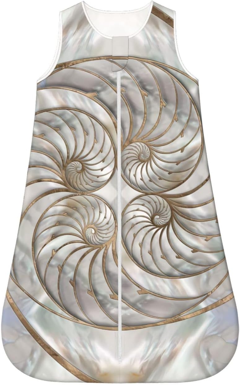 Nautilus Shell - Mother of Pearl and Gold Baby Wearable Blanket Infant Boys Girls Sleeping Bags for Newborn Small - Image 1