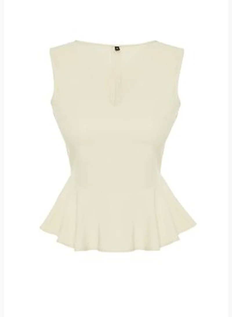 trendyol Beige Woven Flounce Blouse TWOSS19XB0065