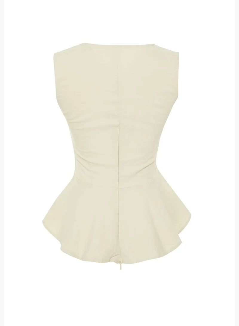 trendyol Beige Woven Flounce Blouse TWOSS19XB0065
