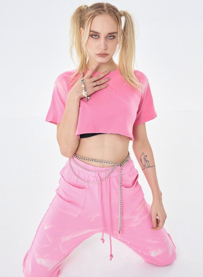 Mei Stylish Women's Short Sleeve Crew Neck Loose Fit Crop T-shirt - Image 2