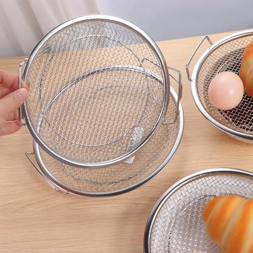 Snevad Stainless Steel Round Kitchen Oil Filter Tray with Handle Air Fryer Accessories for Frying Grilling Food Cooking with Mesh Filter Basket Colander Net Draining Pan Air Fryer Kitchen Accessories - Image 3