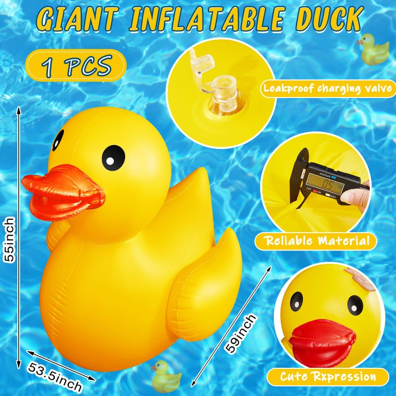 Hungdao 1 Pcs 5 Feet Giant Inflatable Duck Huge Rubber Duck Large Blow up Inflatable Pool Float for Adult Summer Beach Swimming Pool Party Decoration - Image 2