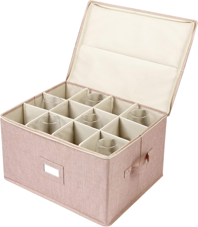 popoly Wine Glass Storage Box, Stemware Storage Containers Cases with Dividers, Stackable Moving Supplies for 12 Wine Glasses, Drinkware, Glassware or Crystal (Beige) - Image 1