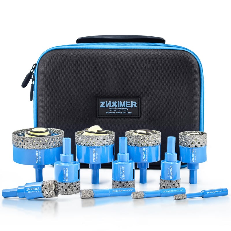 ZNXIMER Diamond Core Drill Bits Set ZNXIMER Porcelain Tile Hole Saw Kit for Ceramic Granite Marble and More Drilling 11pcs Diamond Hole Saw Kit 68102025283235455065MM - Image 2