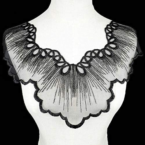 FEEPOP 2 pcs Black Embroidery Mesh Organza Guipure Lace Collar Fabric DIY Floral Neckline Lace Sewing Accessories Applique - Image 3