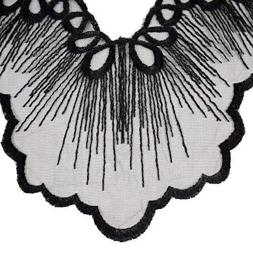 FEEPOP 2 pcs Black Embroidery Mesh Organza Guipure Lace Collar Fabric DIY Floral Neckline Lace Sewing Accessories Applique - Image 4