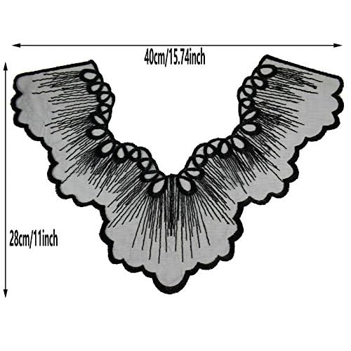 FEEPOP 2 pcs Black Embroidery Mesh Organza Guipure Lace Collar Fabric DIY Floral Neckline Lace Sewing Accessories Applique - Image 5