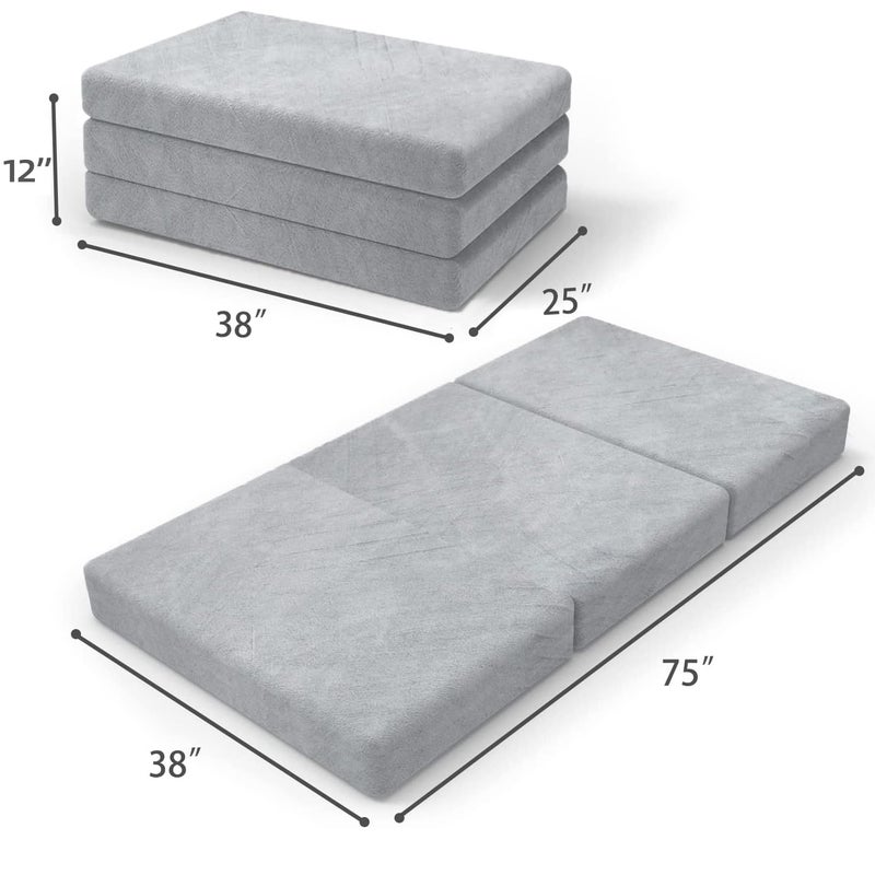 SINWEEK Tri-Folding Mattress Foam Topper 38 x 75 x 4 Inch Folding Pad with Removable Cover - Image 5