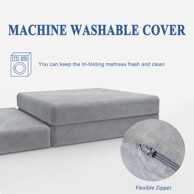 SINWEEK Tri-Folding Mattress Foam Topper 38 x 75 x 4 Inch Folding Pad with Removable Cover - Image 3