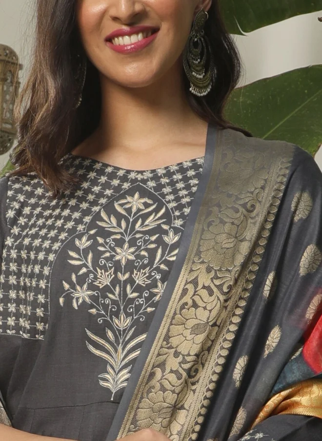 AKS  Grey Anarkali Kurta Set With Dupatta For Women for Women | Best Price UAE