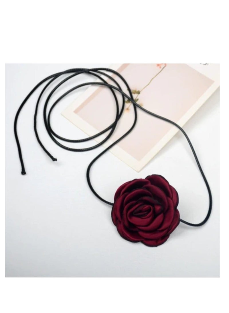 Rose Choker-Necklace In Burgundy - Image 1