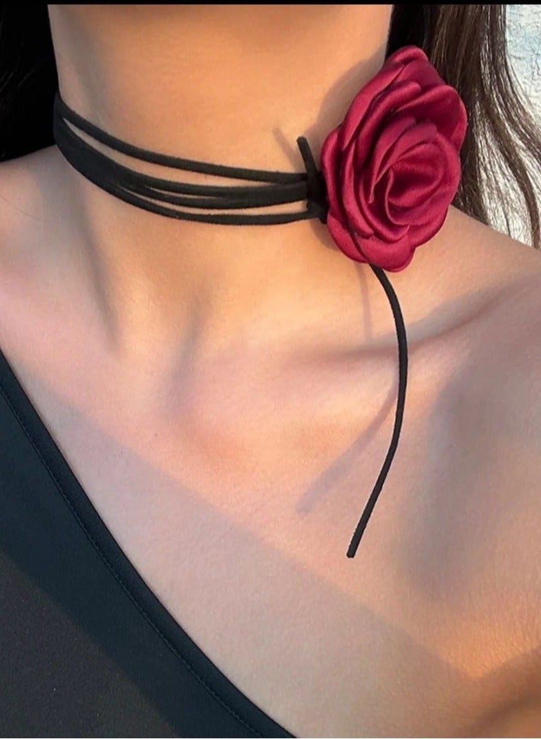 Rose Choker-Necklace In Burgundy - Image 2