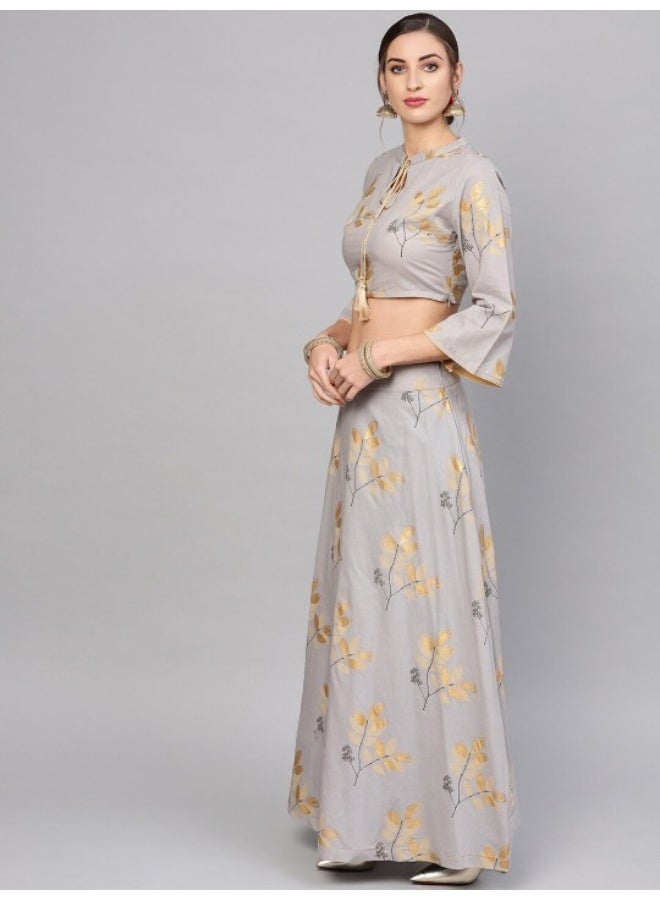 AKS Grey Gold Printed Lehenga With Blouse - Image 4