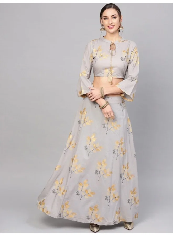 AKS Grey Gold Printed Lehenga With Blouse