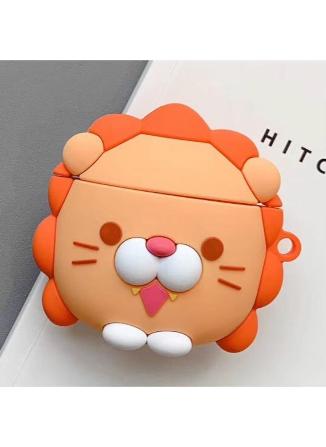 Generic Case Cover For Apple AirPods 1/2 Generation Universal Wireless Lion And Dinosaur Headphone Holder Bluetooth Protective Case Orange 
