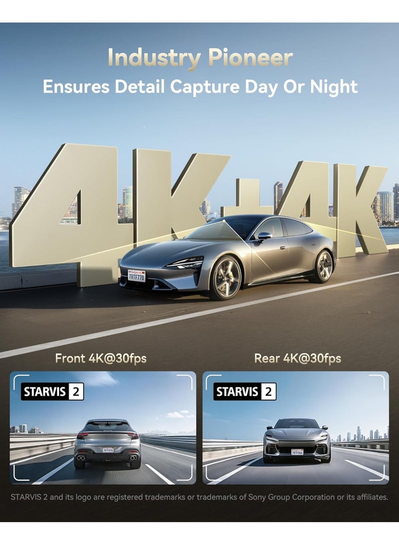 REDTIGER 4K+4K Dash Cam Front and Rear, Dual STARVIS 2 IMX678 Sensor, 5.8GHz WiFi APP Control Car Camera with Built-in 128GB, Voice Control, 4'' Touch Screen, HDR Night View, 24/7 Parking Mode(F77) - Image 5