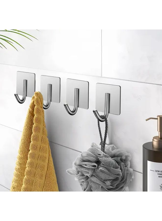 Stainless Steel Self Adhesive Hooks 4pcs No Drill Waterproof For Bathroom Kitchen - Image 1