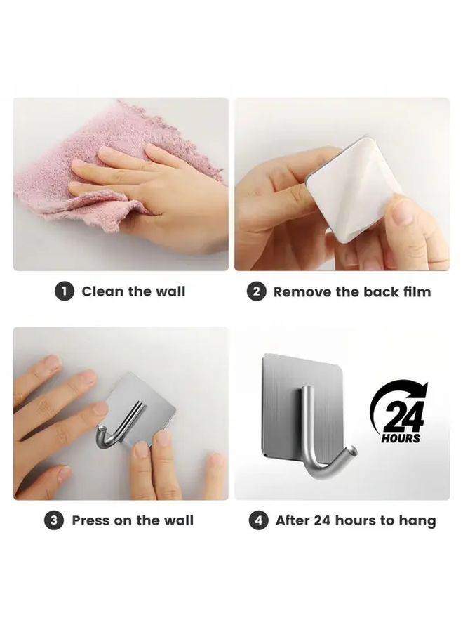 Stainless Steel Self Adhesive Hooks 4pcs No Drill Waterproof For Bathroom Kitchen - Image 5